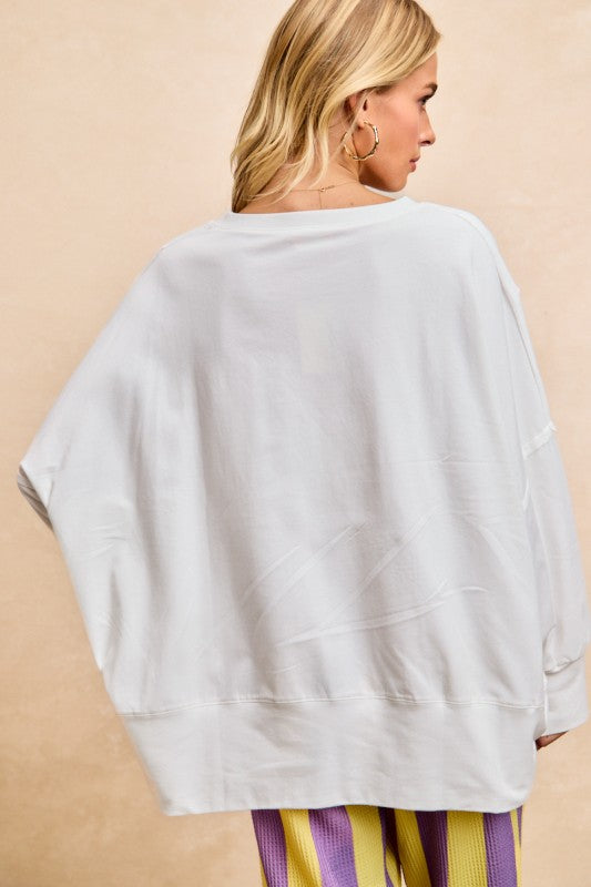 Ivory Multi Dots Mardi Letter Patch Oversized Top