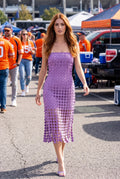 Purple Strapless Circle Lace Fringe Midi Tube Dress
