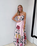 Strapless Pink Floral Maxi Dress