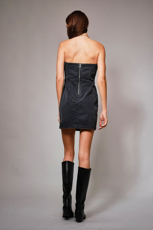 Black Sweetheart Cutout Denim Minidress