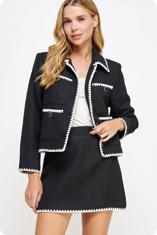 Black/White Embroidered Tweed Jacket