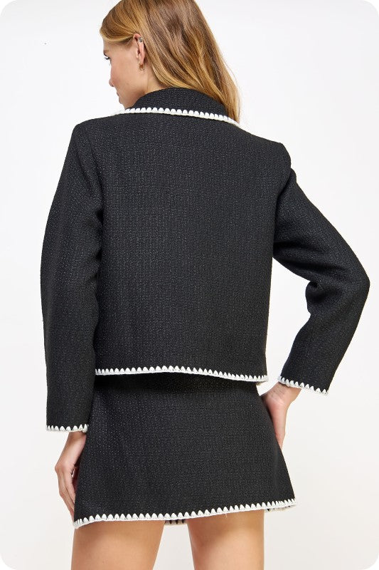 Black/White Embroidered Tweed Jacket