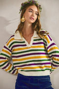 Mardi Gras Stripes Dolman Long Sleeves Sweater