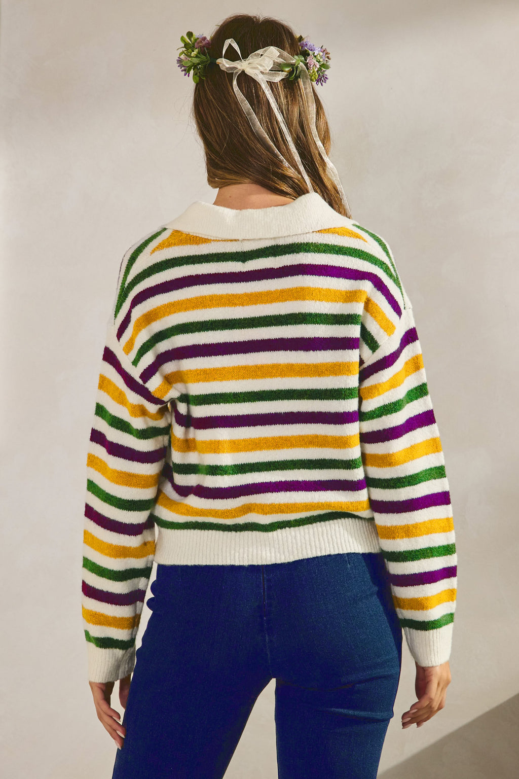 Mardi Gras Stripes Dolman Long Sleeves Sweater
