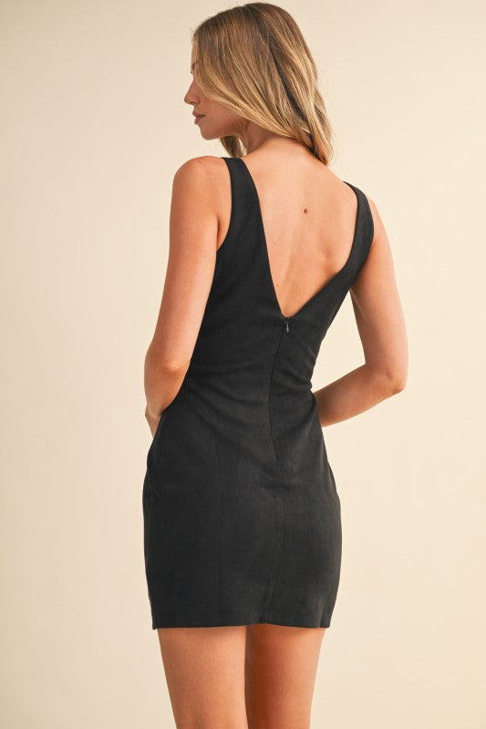 Black Western Stud Embroidered Plunge V Neck Mini Dress