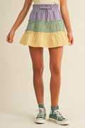 Mardi Gras Gingham Check Ruffle Tiered Mini Skirt