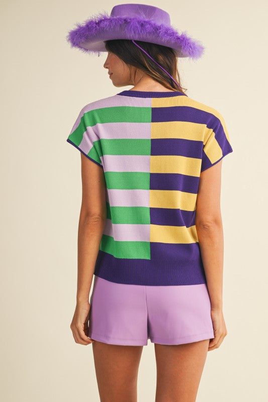 Mardi Gras Multi Color Stripe Mixed Sweater