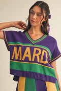 Mardi Gras Lettering Varsity Sweater Top