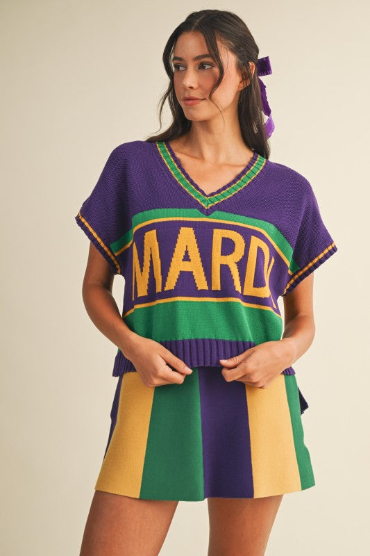 Mardi Gras Vertical Stripe Sweater Mini Skirt