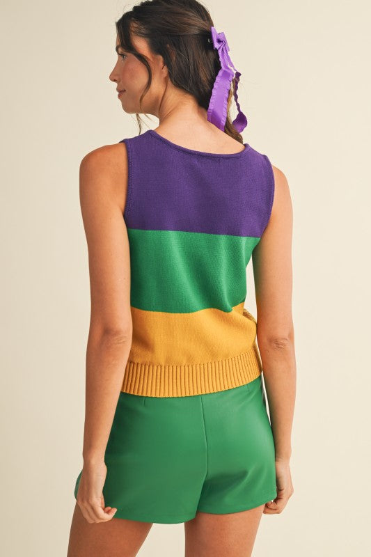 Mardi Gras Sequin Color Block Sweater Tank Top