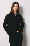 Black Crew Neck Button Front Knit Cardigan Sweater