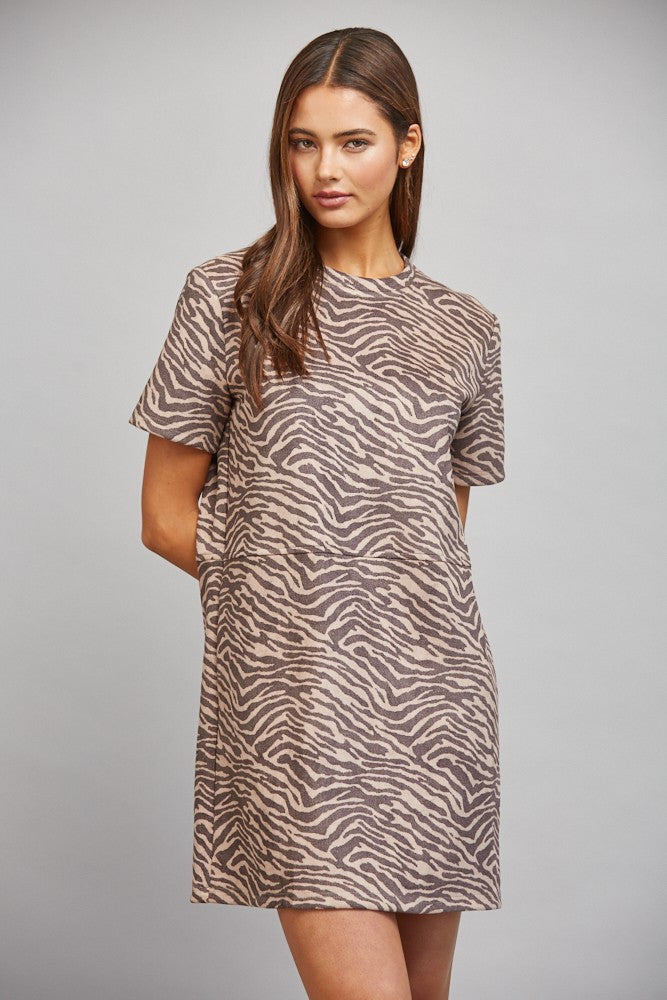 Animal Print Faux Suede Shift Dress