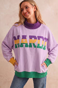 Purple Mardi Gras Patchwork Moments Oversized Mock Neck Top