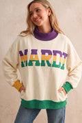 Ivory Mardi Gras Patchwork Moments Oversized Mock Neck Top
