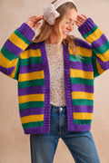 Mardi Gras Soft Cozy Colorblock Sunset Stripe Knit Cardigan
