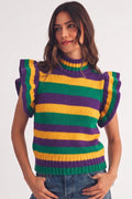 Mardi Gras Mock Neckline With Layered Ruffle Cap Sleeves