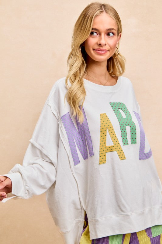 Ivory Multi Dots Mardi Letter Patch Oversized Top