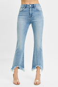 Light High Rise Crop Bootcut Fray Hem Jeans