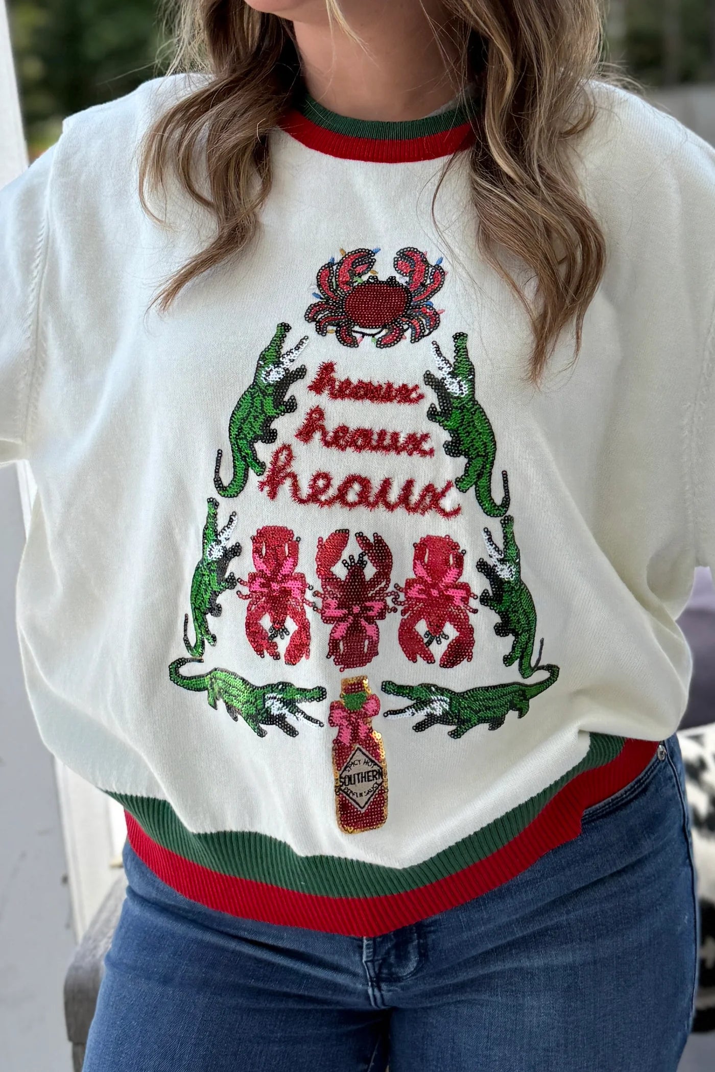 Cajun Christmas Sequin Alligator Sweater