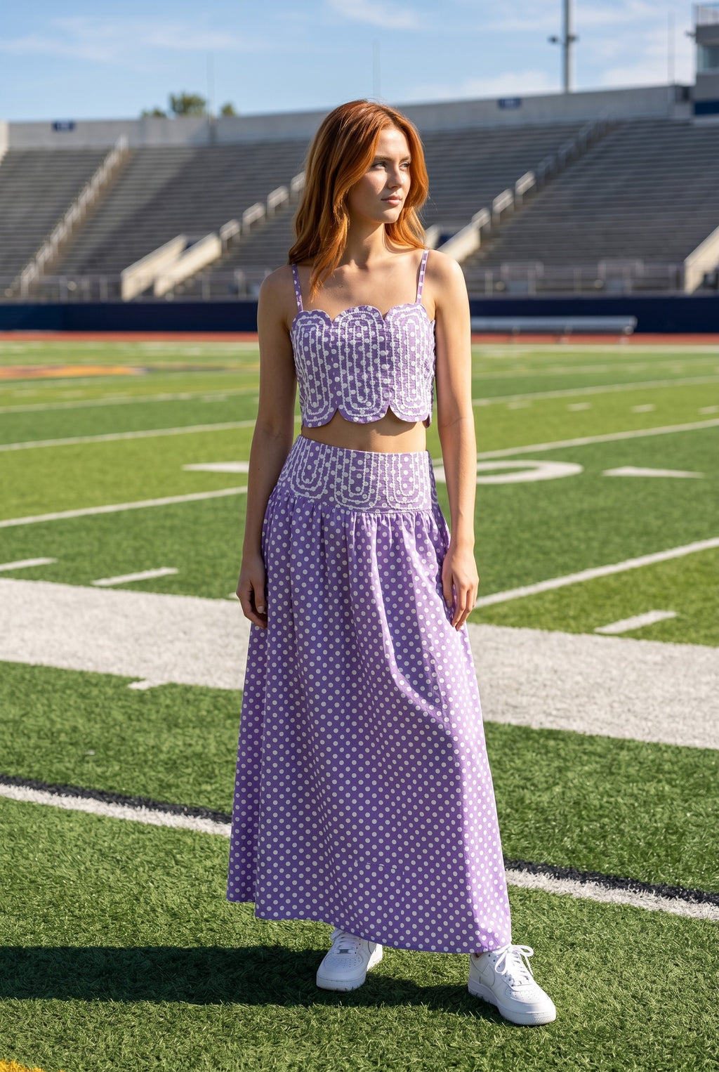 Purple Trim Applique Crop Polka Dot Set