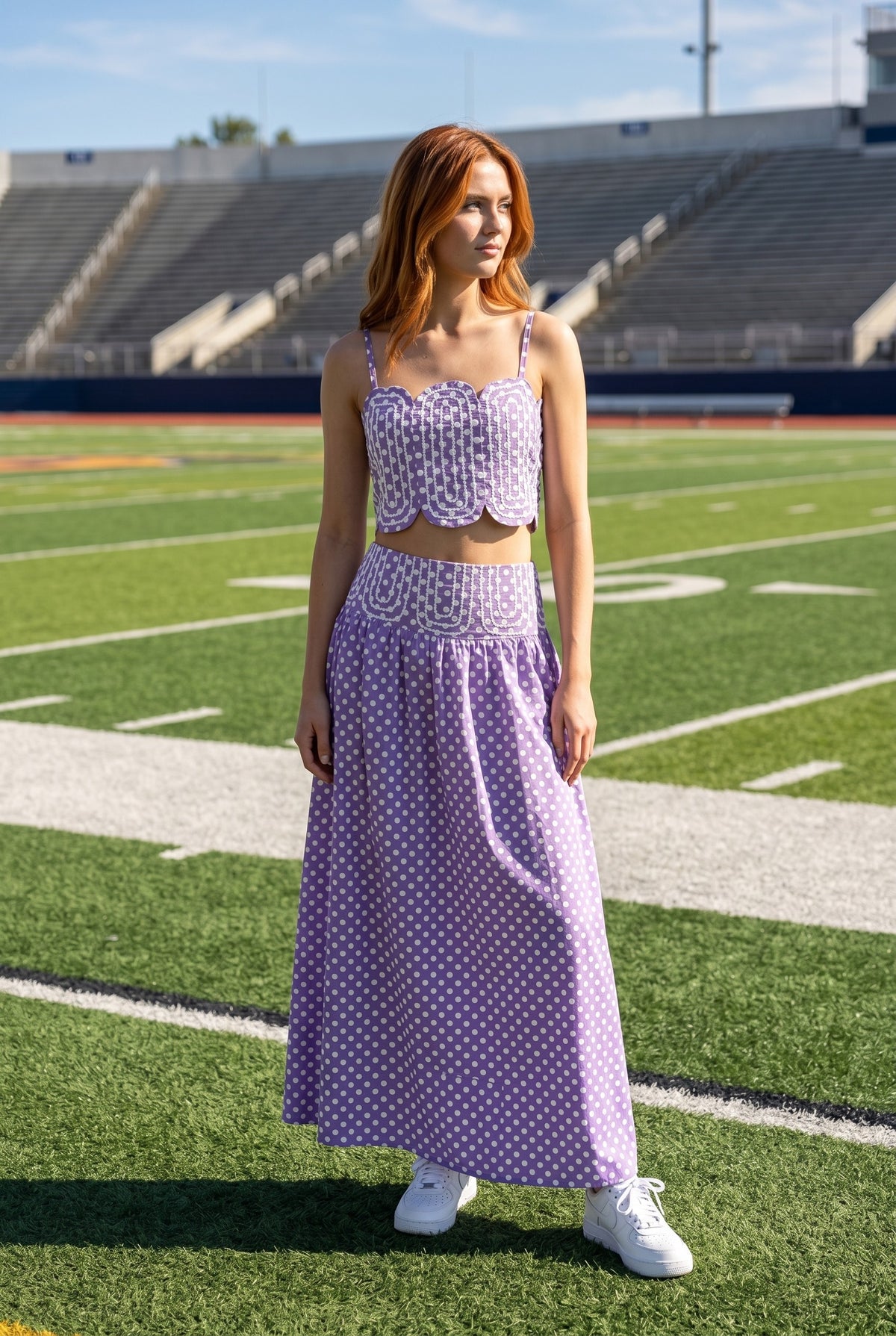 Purple Trim Applique Crop Polka Dot Set