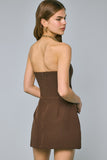 Brown Front Pocket A-line Tube Mini Dress