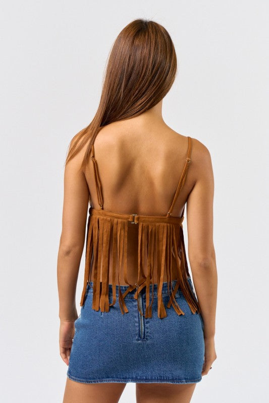 Light Brown Suede Fringe Tank Top