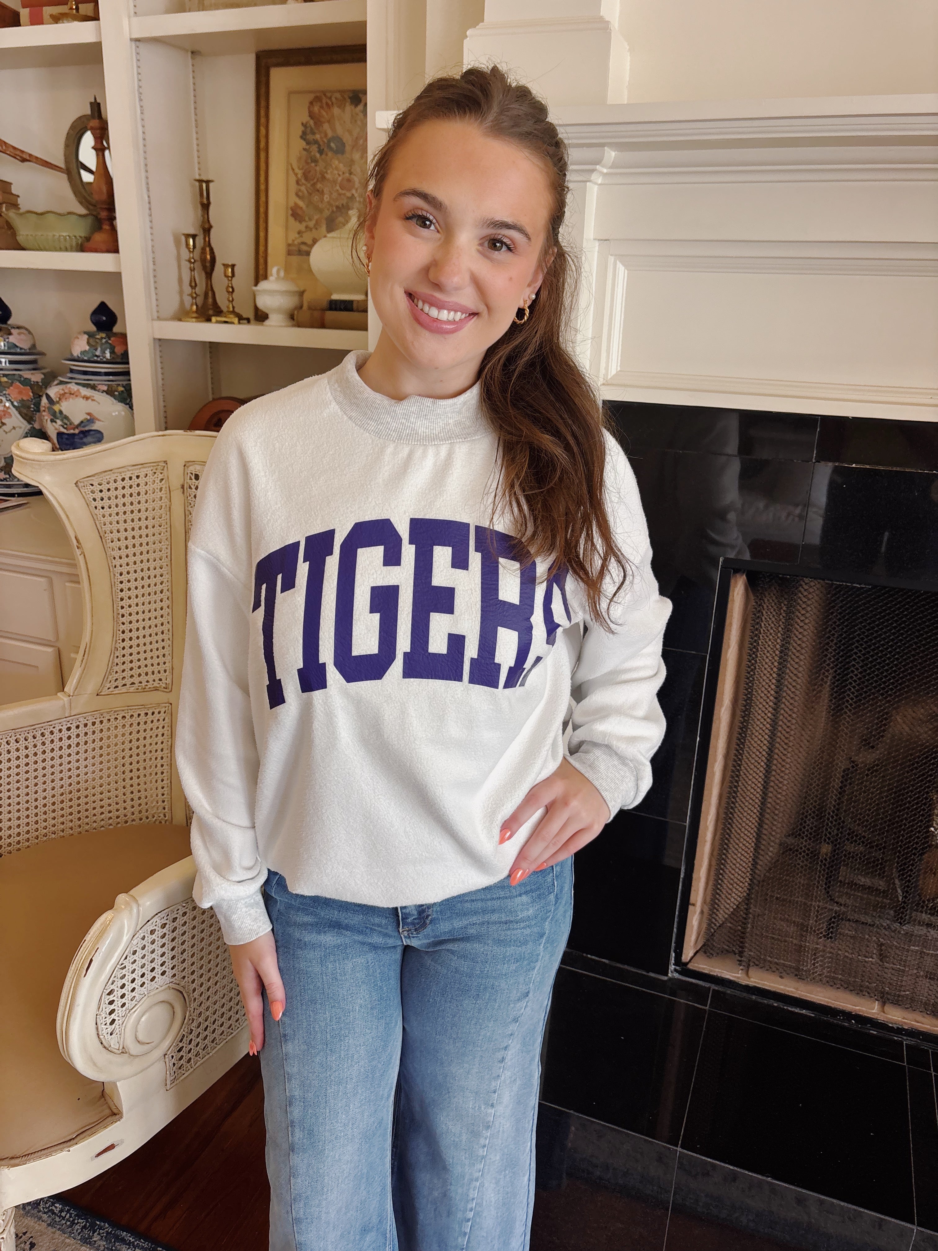 "Tigers/Louisiana" Longsleeve Mockneck Reversible Sweatshirt