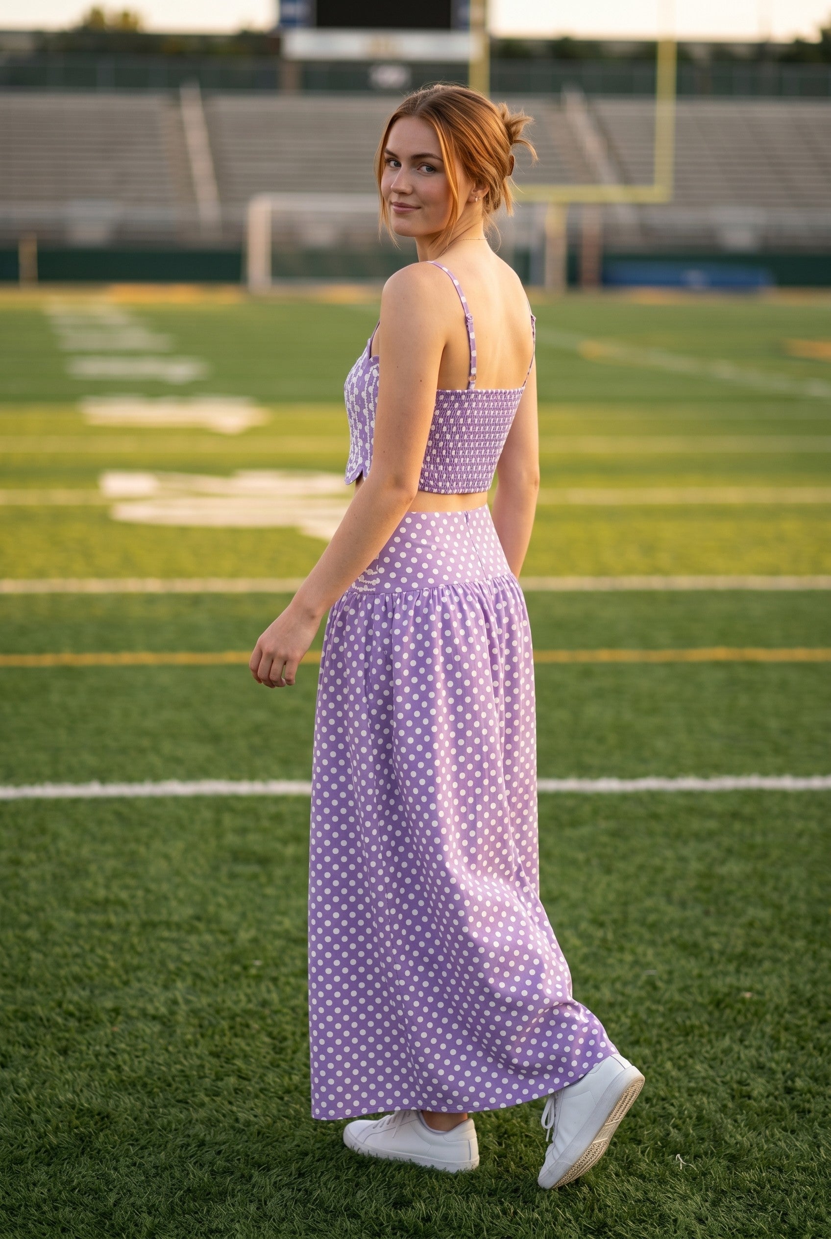 Purple Trim Applique Crop Polka Dot Set