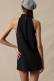 Black Turtle Neck Cutout Plain Mini Dress