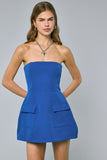 Royal Blue Front Pocket A-line Tube Mini Dress