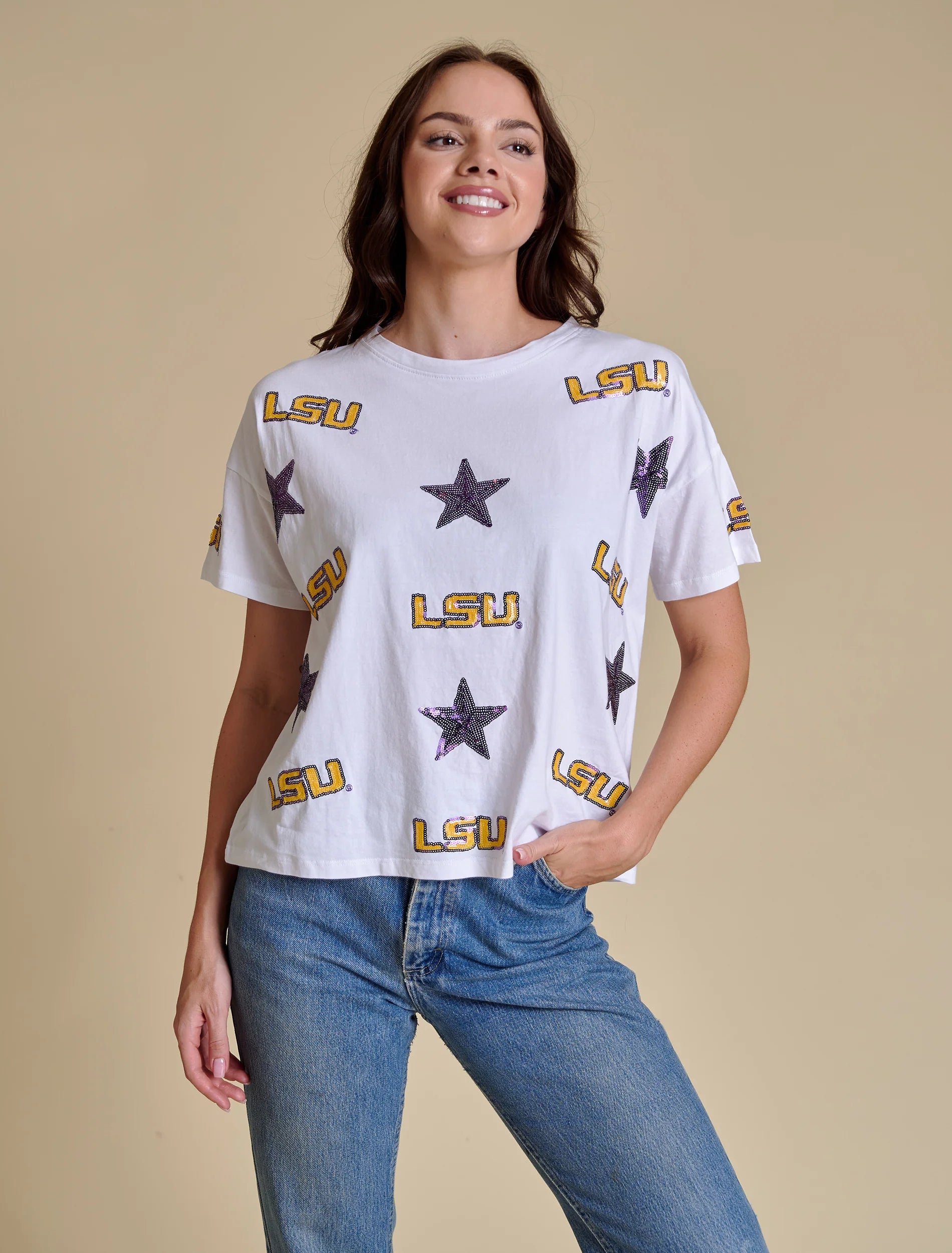The All Over Sequin Boxy Tee | LSU
