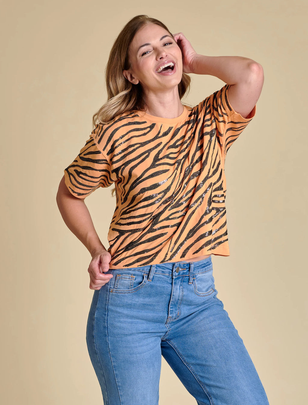 Tiger Print Sequin Tee