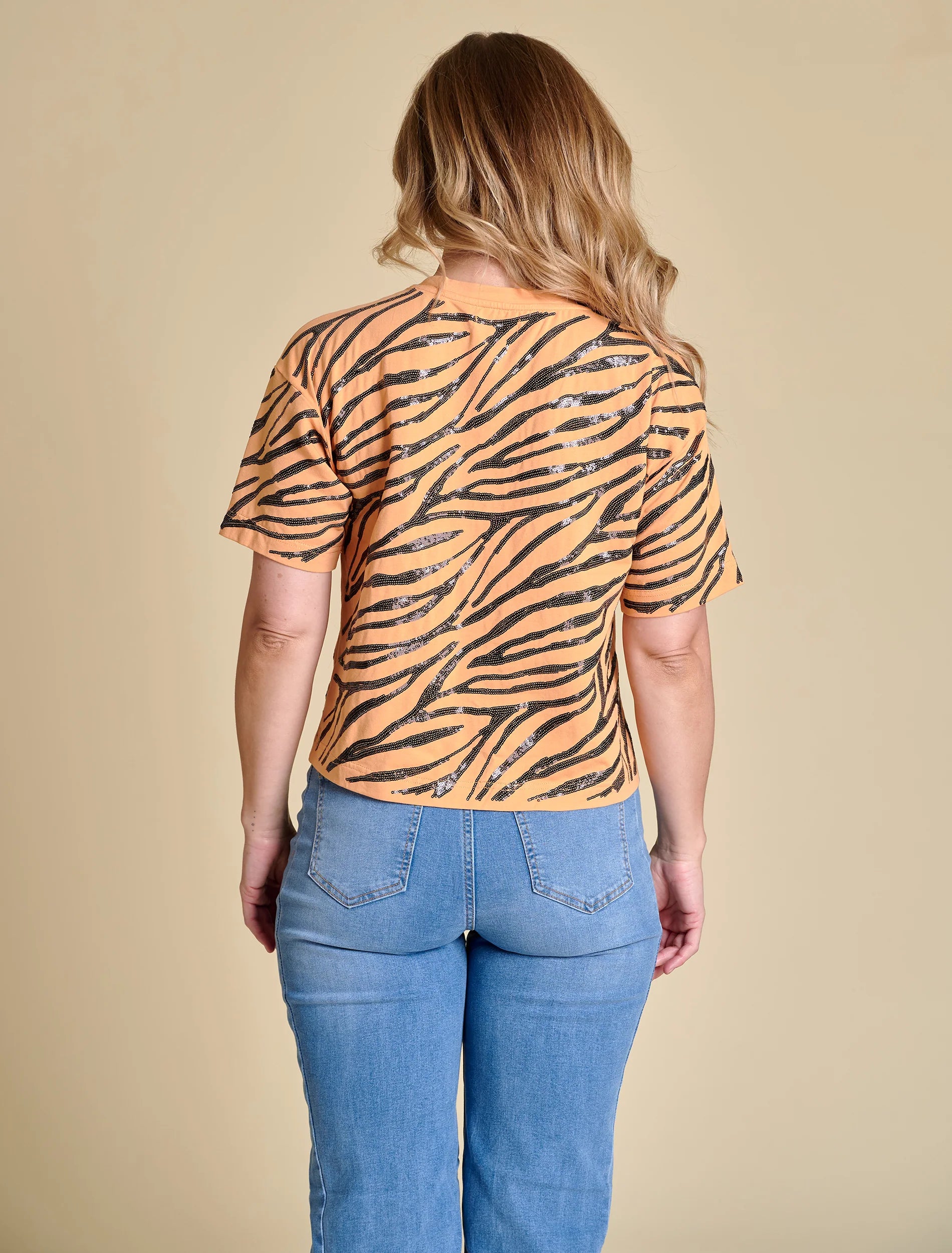 Tiger Print Sequin Tee