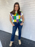 Sleeveless Color Block Mardi Gras Sweater