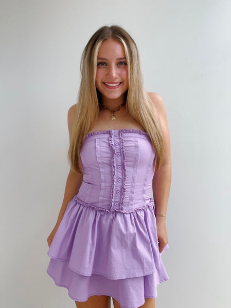Purple Strapless Double Tiered Mini Dress