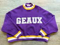 Purple "Geaux" Striped Mockneck Sweatshirt