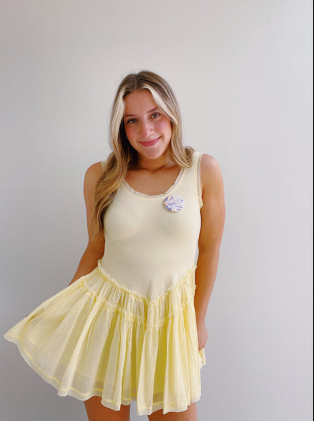 Yellow Ruffle Trim Mini Dress