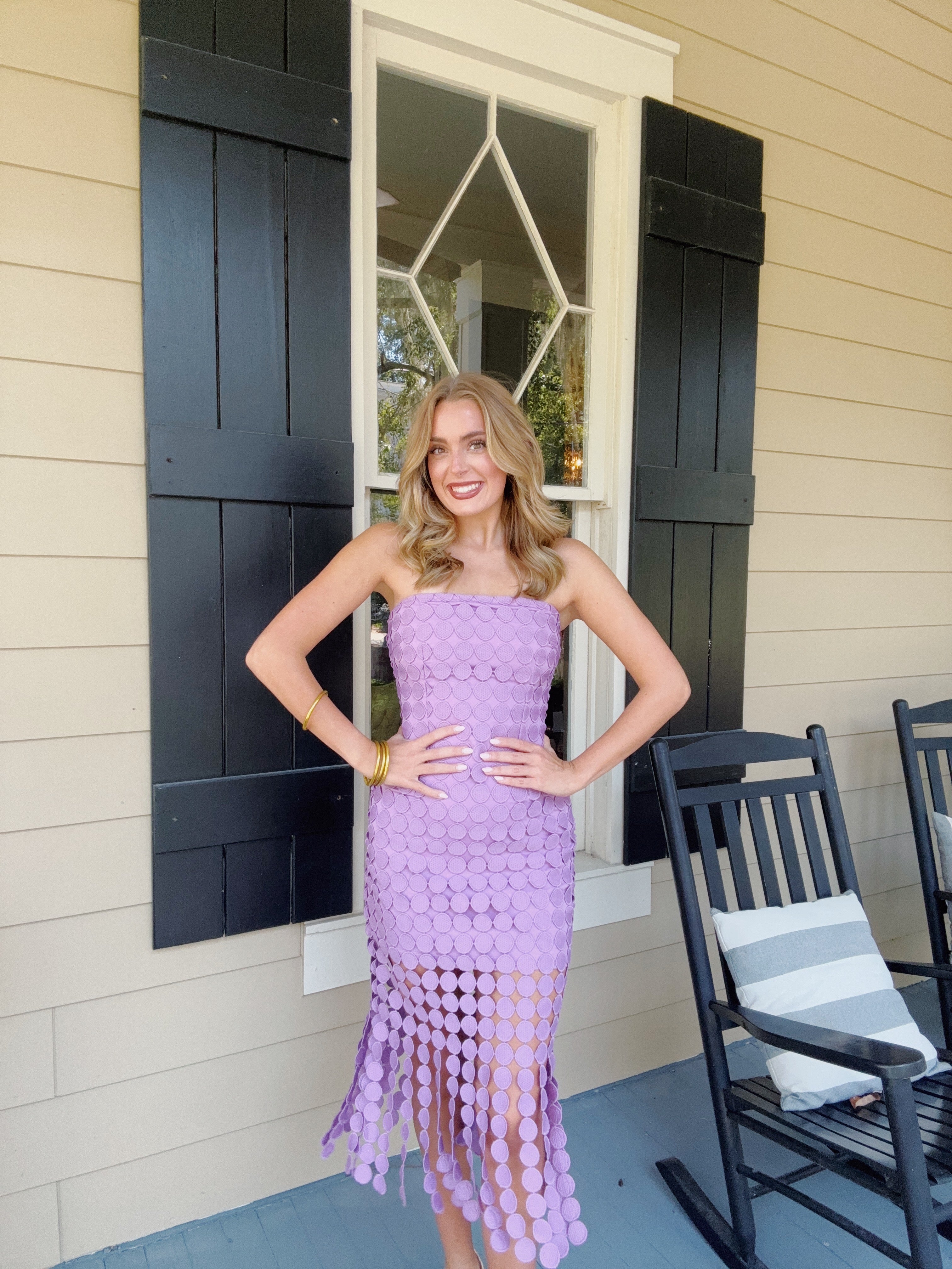 Purple Strapless Circle Lace Fringe Midi Tube Dress