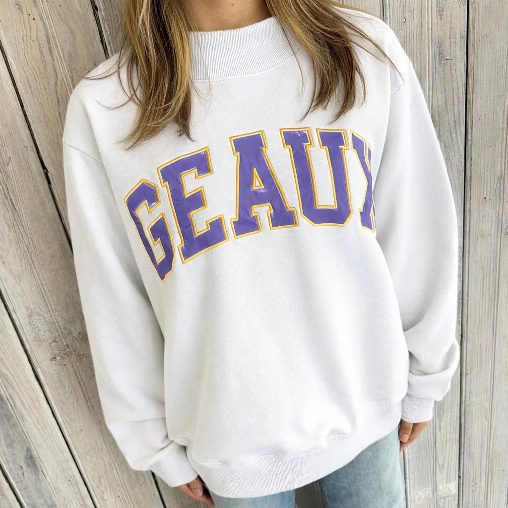 Geaux Varsity Mockneck Sweatshirt in White
