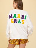 White Long Sleeve “Mardi Gras” Patch Sweatshirt