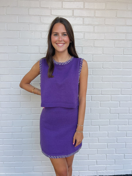 Purple Sweater Set with White Detail
