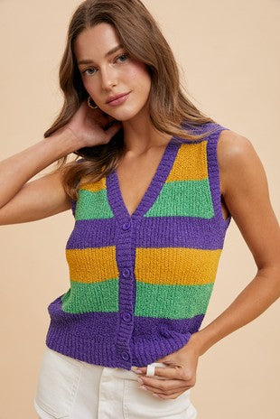 Mardi Gras Color Block Sweater Vest