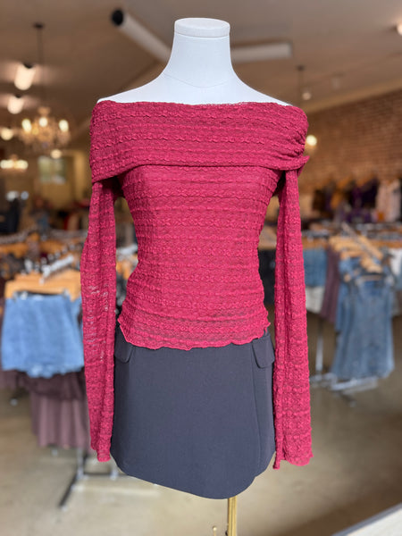 Burgundy Luxe Lace Off-Shoulder Top