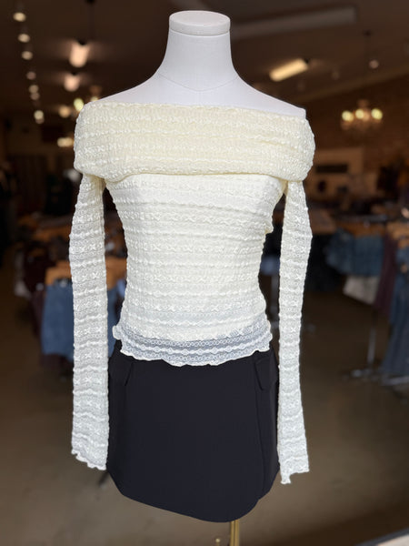 Off White Luxe Lace Off-Shoulder Top