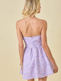 Lavender Flower Jacquard Strapless Mini Dress