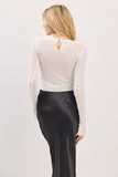 Off White Long Sleeve Mesh Top with Pearl Detail