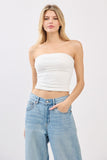 Off White Strapless Mesh Top with Pearl Detail