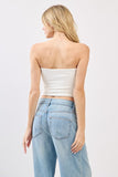 Off White Strapless Mesh Top with Pearl Detail