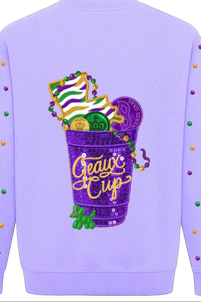 Lavender Mardi Gras Sequin Graux Cup Sweatshirt